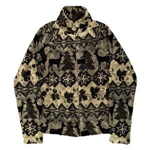 Barrage Collection Small Jacket Soft Fleece Nordic Deer Nature Full Zip VintageB